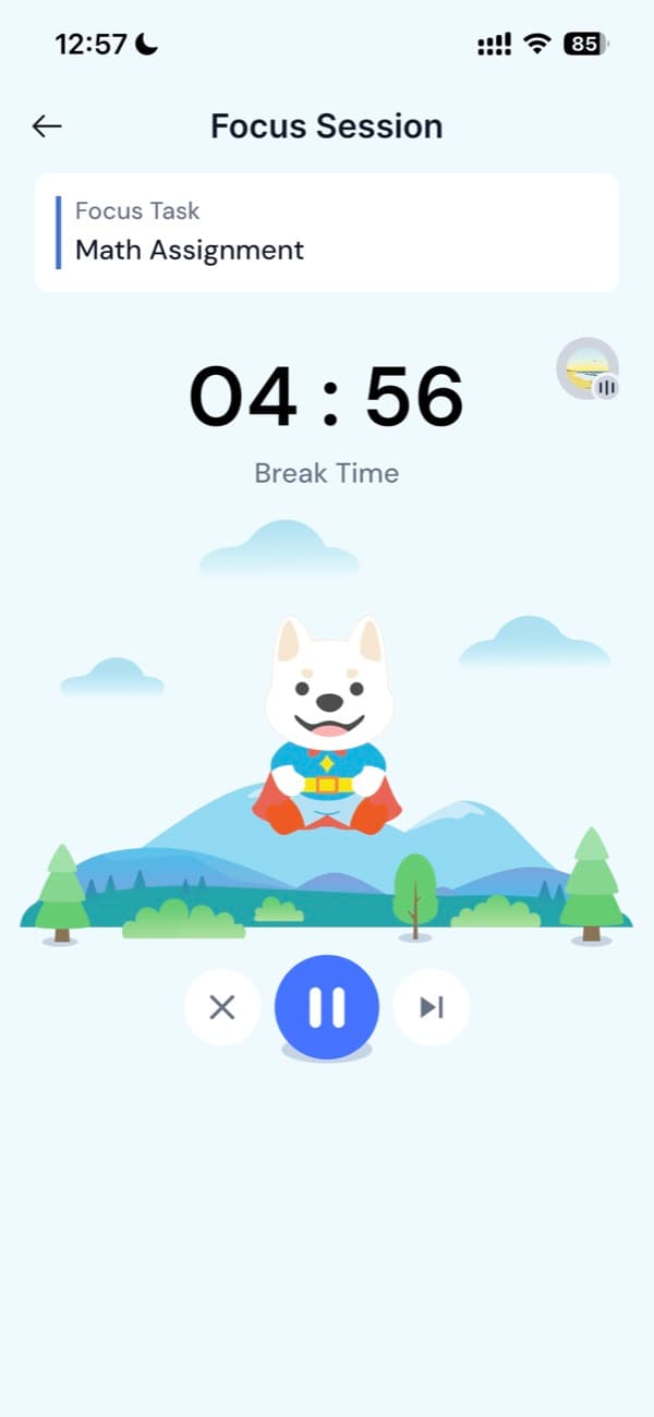 Dazzl focus session timer with the mascot
