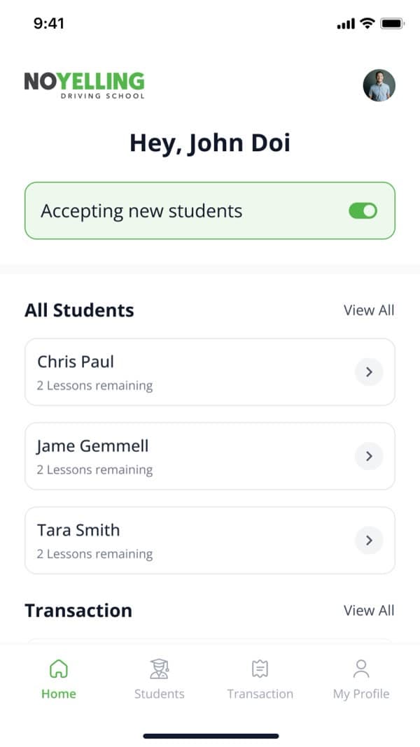 No Yelling instructor home with students list