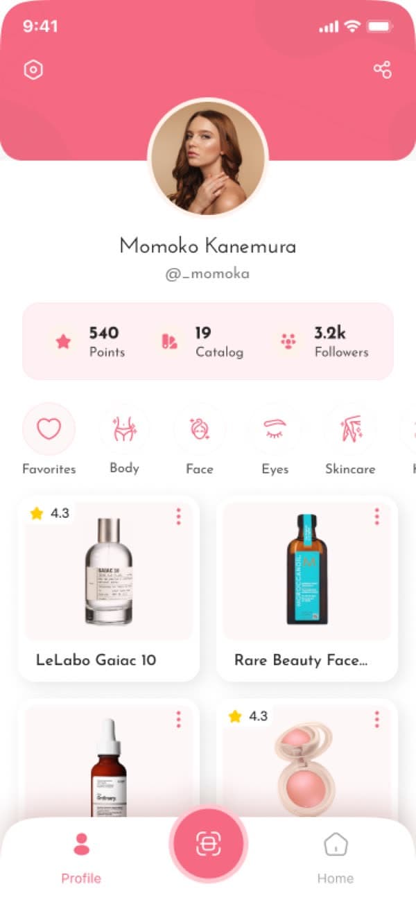 Spyra Beauty profile with a saved product drawer
